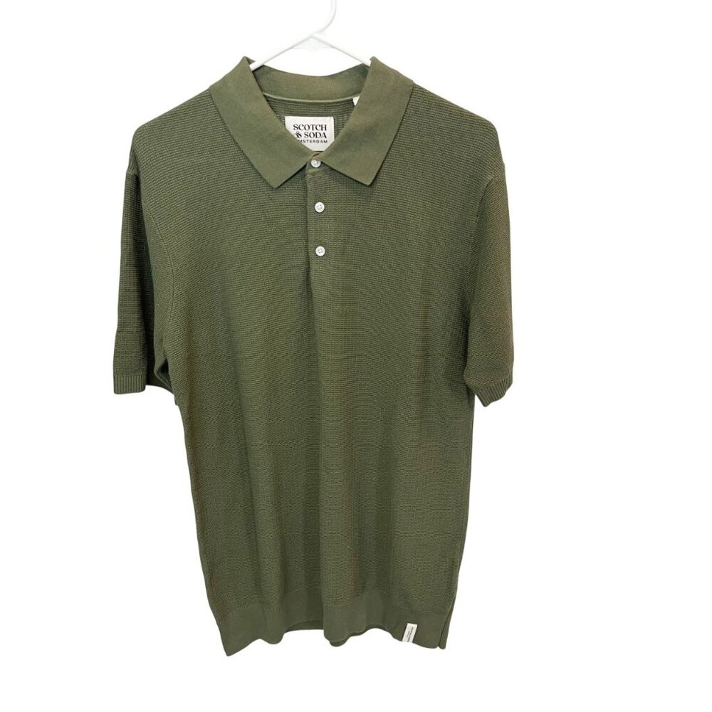 NEW Scotch & Soda Structured Knit Cotton Polo Shirt Green‎ - Men's Size Medium
